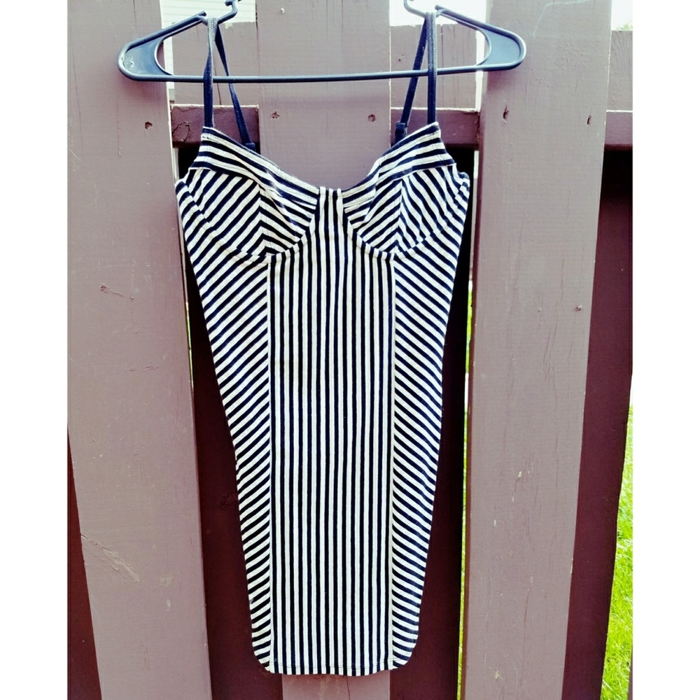 Forever 21 cream and black striped mini dress